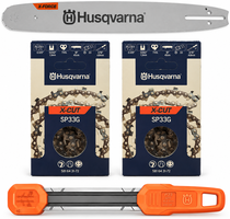 Pack espada motosierra Husqvarna 18 pulgadas + 2 cadenas SP33G de 72 eslabones + afilador 2 en 1 - .325, 1,3 mm
