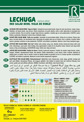 Semilla Lechuga Salad Bowl Rossa Hoja de Roble