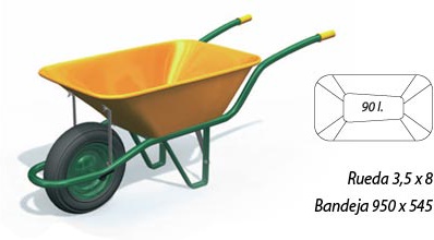 Carretillo Europa Amarillo Obra Rueda Neumatica 90 Litros