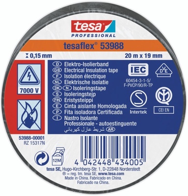 Cinta Aislante Tesa Negra 19 mm 20 Metros 