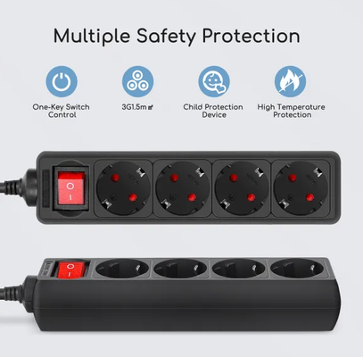 Base Multiple Regleta con Interruptor 4 Tomas 1,5 m Negro