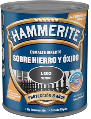 Esmalte Metalico Directo Hammerite Liso Brillo Negro 250ml
