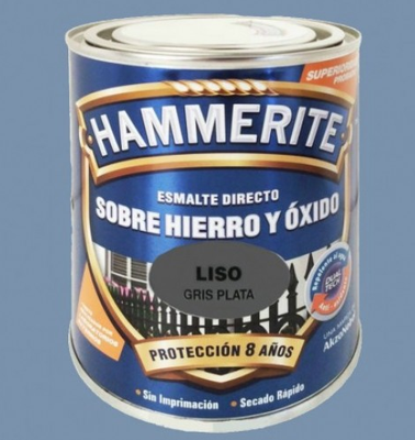 Esmalte Metalico Directo Hammerite Liso Brillo Gris Plata 250ml