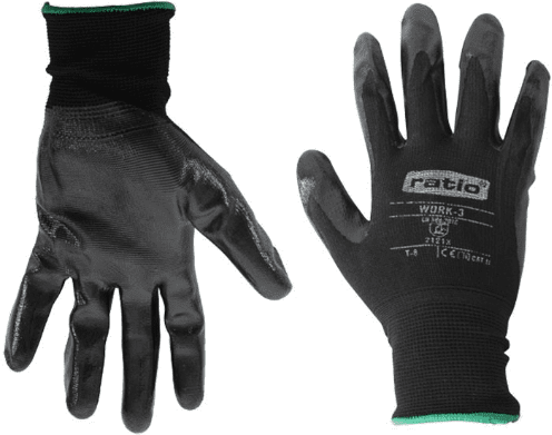 Guante Nylon Recubierto Nitrilo Negro Work3 Talla 9