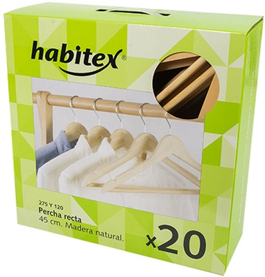 Percha Madera Recta Juego 20 Uds Habitex