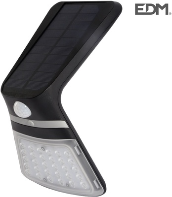 Luz solar exterior jard�n recargable con sensor de presencia Edm negra 430 lumnes