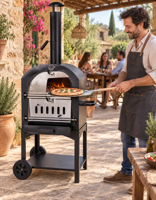 Barbacoa de carb�n con horno para pizza Koopman 68 x 48 x 156 cm con ruedas