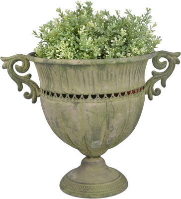 Maceta Metal Envejecido Verde Redonda L