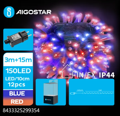 Luces Led Navidad Roja y Azul Max 3.6W 15 Mt