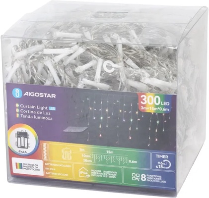 Cortina de Luces Led Navidad Varios Colores con Pila 15 Mt