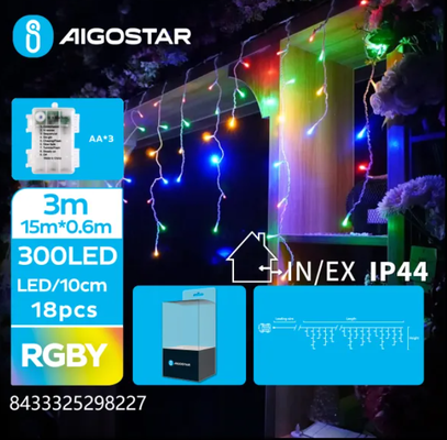 Cortina de Luces Led Navidad Varios Colores con Pila 15 Mt
