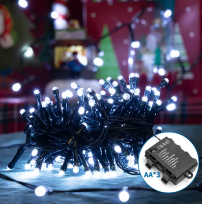 Tira Luces Led Navidad con Pila Luz Blanca 15 mt