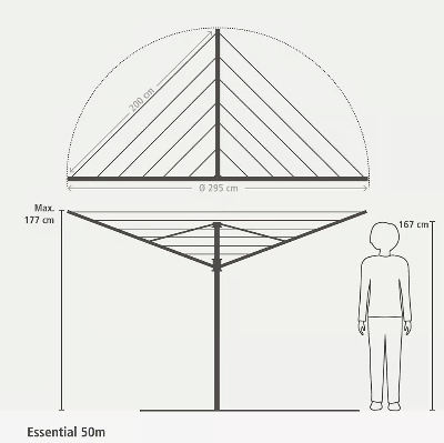 Tendedero Rotary Essential 4 Brazos 50 Metros Metallic Grey