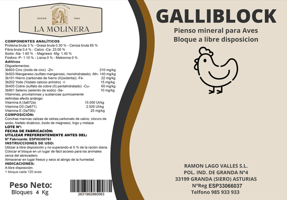 Bloque Mineral Gallinas GalliBlock 4 kg