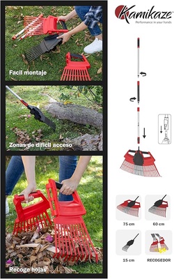 Rastrillo de Jardin 3 en 1 Desmontable 174 cm - Recoge Hojas Ajustable