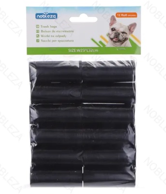 Pack 12 Bolsas Basura Perros Negro 23x32