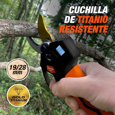 Altuna - Tijeras de Podar a Bateria de Titanio - Motor Brushless - Corte 19/28mm - Con Pantalla Display - Incluye 2 Baterias 21V - Empu�adura Bimaterial - Maletin y Accesorios Incluidos - AF28