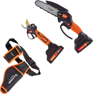 Altuna Kit de Poda a Bateria de Titanio - Motosierra a Bateria + Tijeras de Podar Electricas + Maletin Funda