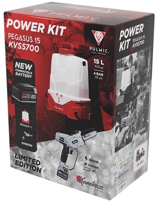 Pack Ahorro Pulmic Pegasus 15 + Kamikaze KVS5700: Pulverizador El�ctrico y Motosierra de Poda + Bater�a y Cargador Triple