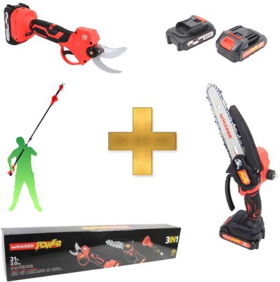 Kit de Poda a Bater�a Mader- Motosierra a Bater�a + Tijeras de Podar El�ctricas + P�rtiga Telesc�pica 2mt