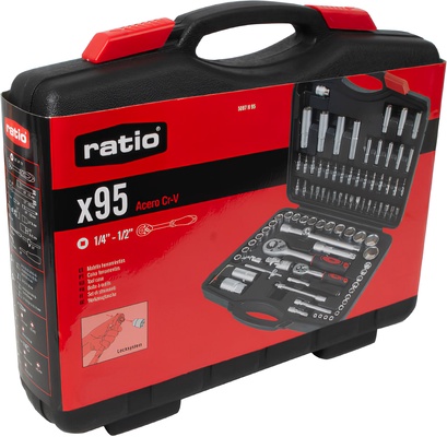 Malet�n de herramientas Ratio 95 piezas con carracas de 1/4 y 1/2 pulgadas