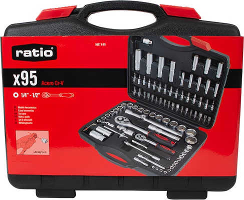 Malet�n de herramientas Ratio 95 piezas con carracas de 1/4 y 1/2 pulgadas