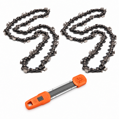 Pack motosierra: 2 cadenas Husqvarna S93G 3/8 bajo perfil 1,3 mm 52 eslabones + afilador 2 en 1 Husqvarna 4,0 mm Pack motosierra: 2 cadenas Husqvarna S93G 3/8 bajo perfil 1,3 mm 52 eslabones + afilador 2 en 1 Husqvarna 4,0 mm