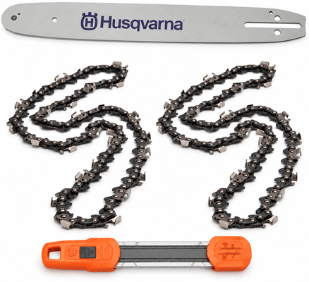 Pack espada motosierra Husqvarna 14 pulgadas + 2 cadenas S93G de 52 eslabones + afilador 2 en 1 - 3/8 bajo perfil, 1,3 mm Pack espada motosierra Husqvarna 14 pulgadas + 2 cadenas S93G de 52 eslabones + afilador 2 en 1 - 3/8 bajo perfil, 1,3 mm