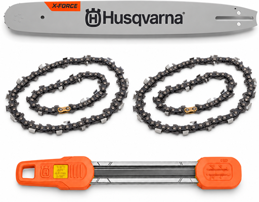 Pack espada motosierra Husqvarna 18 pulgadas + 2 cadenas S35G de 72 eslabones + afilador 2 en 1 - .325, 1,5 mm Pack espada motosierra Husqvarna 18 pulgadas + 2 cadenas S35G de 72 eslabones + afilador 2 en 1 - .325, 1,5 mm