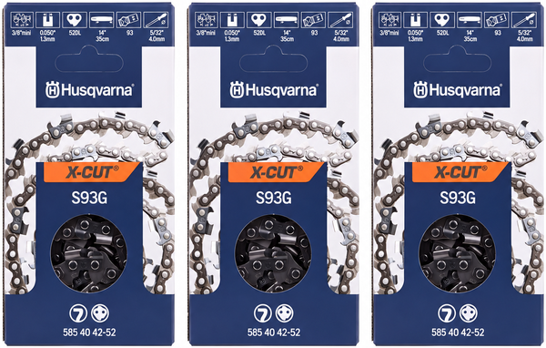 Pack 3 cadenas de motosierra Husqvarna X-CUT S93G 52 eslabones � 3/8 mini � 1,3 mm