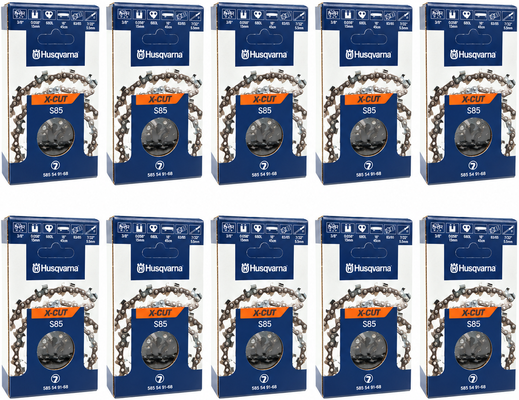 Pack 10 cadenas de motosierra Husqvarna X-CUT S85 68 eslabones · 3/8 · 1,5 mm Pack 10 cadenas de motosierra Husqvarna X-CUT S85 68 eslabones · 3/8 · 1,5 mm