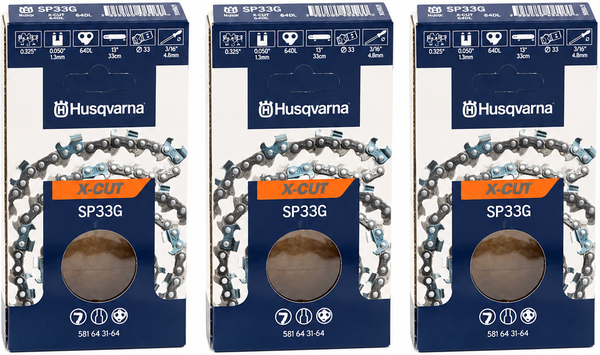 Pack 3 cadenas de motosierra Husqvarna X-CUT SP33G 64 eslabones � .325 � 1,3 mm
